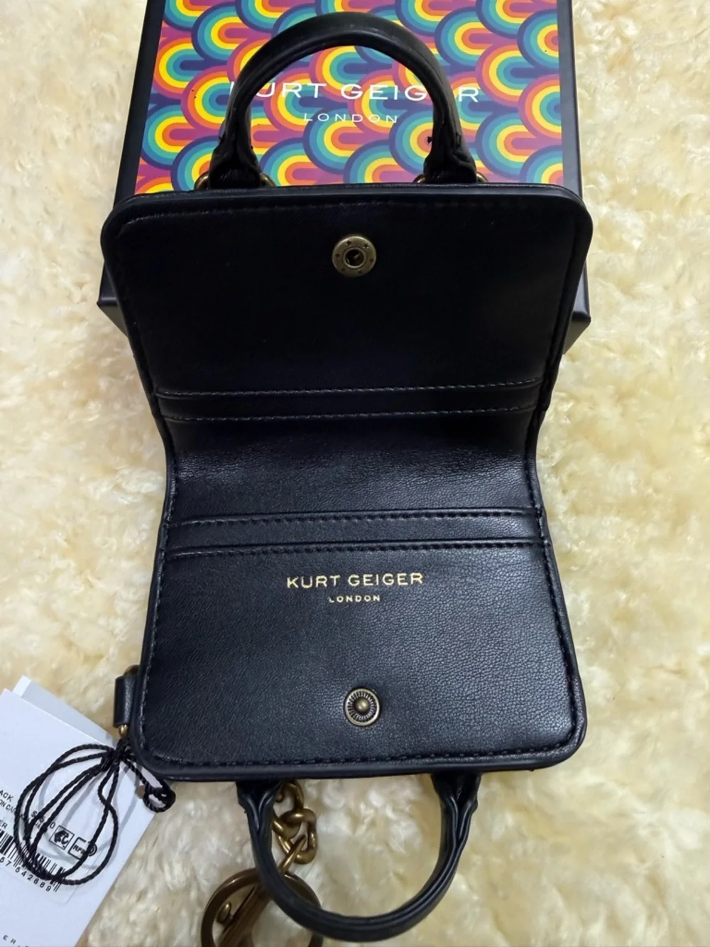 Kurt GeigerBoston card key  charm Black Quilted Mini Satchel with Gold Hardware - Picture 4 of 7